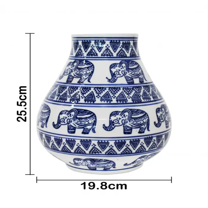 Jarrón de porcelana estampado elefantes azules de 19.8x19.8x25.5cm - Image 4