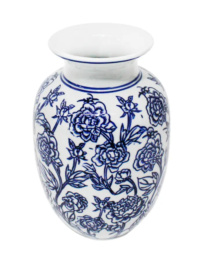 Jarrón de porcelana estampado flores azules de 14x14x23cm - Image 2