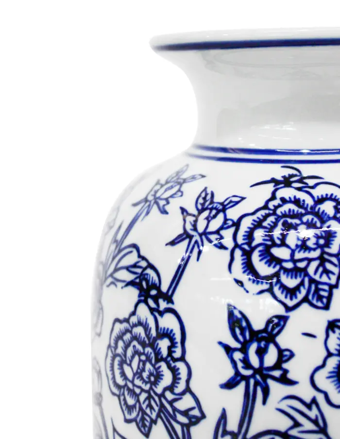 Jarrón de porcelana estampado flores azules de 14x14x23cm - Image 3