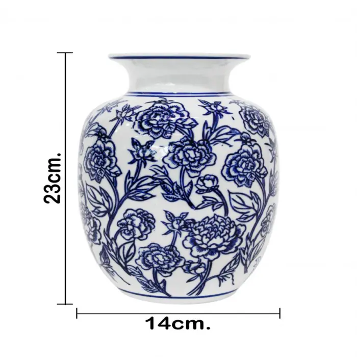 Jarrón de porcelana estampado flores azules de 14x14x23cm - Image 4