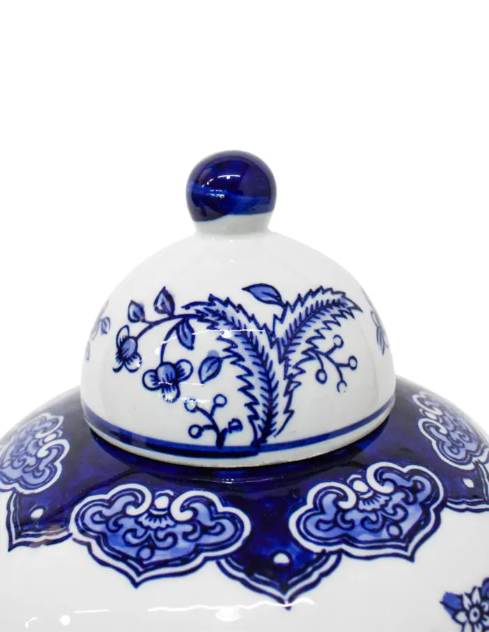 Tibor de porcelana estampado perico azul y flores de 20.7x20.7x37cm - Image 3
