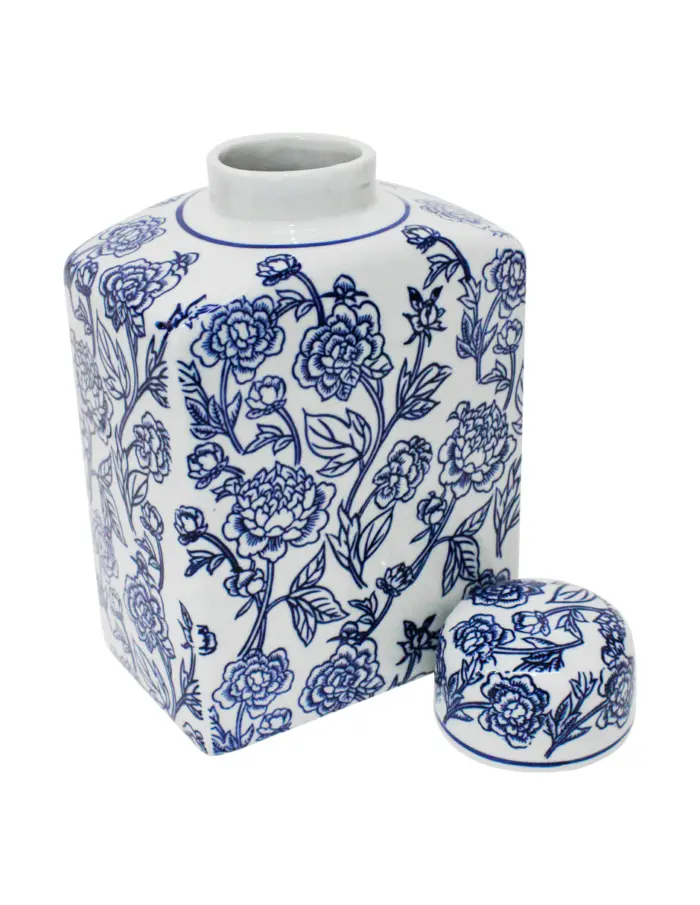 Tibor de porcelana estampado flores azules de 12x17x26cm - Image 2