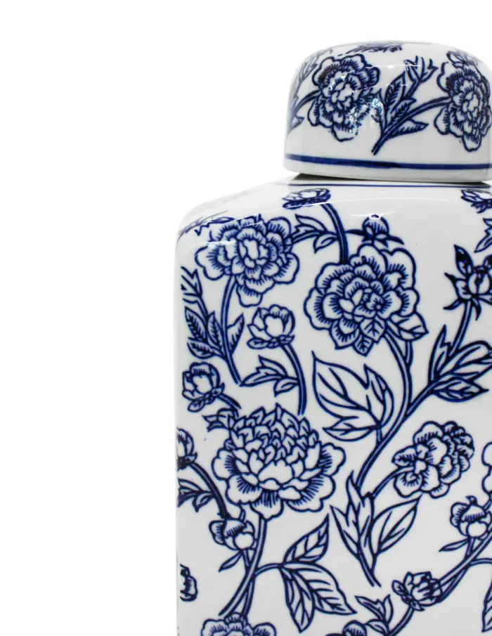 Tibor de porcelana estampado flores azules de 12x17x26cm - Image 3