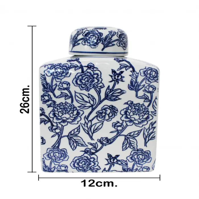 Tibor de porcelana estampado flores azules de 12x17x26cm - Image 4