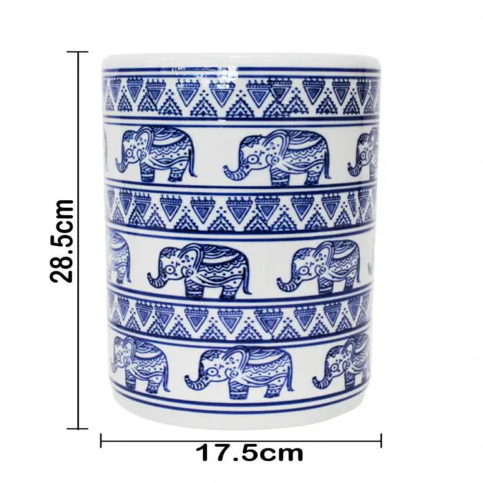 Florero de porcelana estampado elefantes azules de 17.5x17.5x28.5cm - Image 4