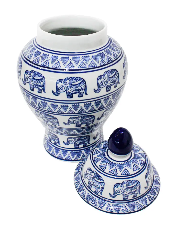 Tibor de porcelana estampado elefantes azules de 24x24x40.5cm - Image 2