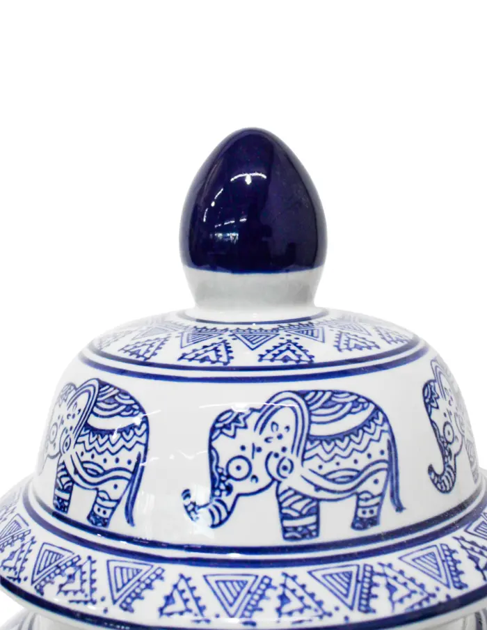 Tibor de porcelana estampado elefantes azules de 24x24x40.5cm - Image 3