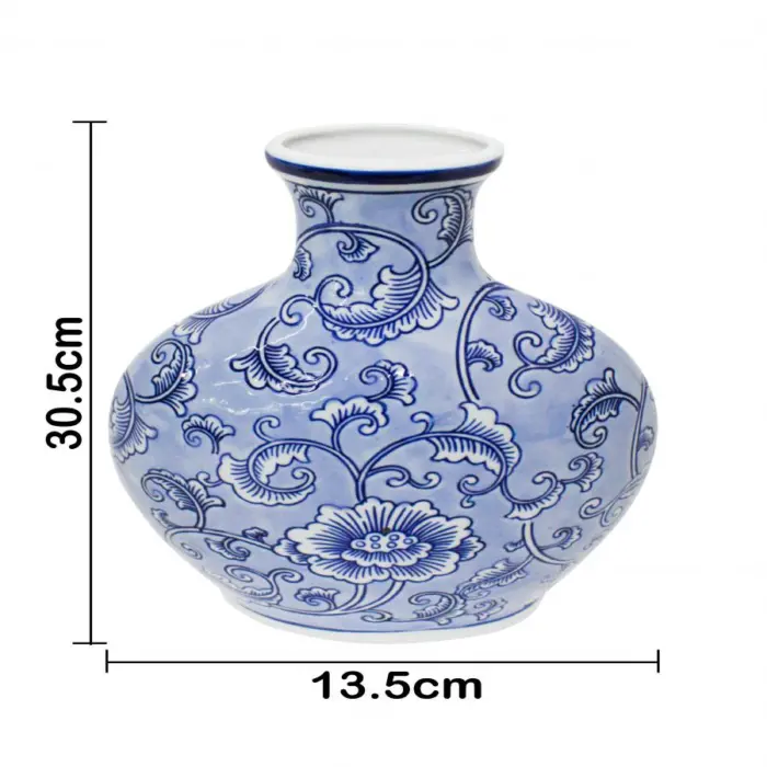 Jarrón de porcelana estampado flores azules de 13.5x24.5x30.5cm - Image 4