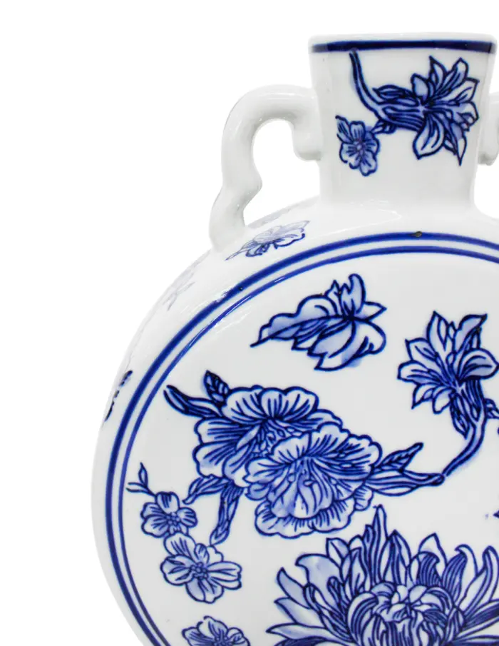 Jarrón con agarraderas estampado flores azules de 11x23.5x32cm - Image 3