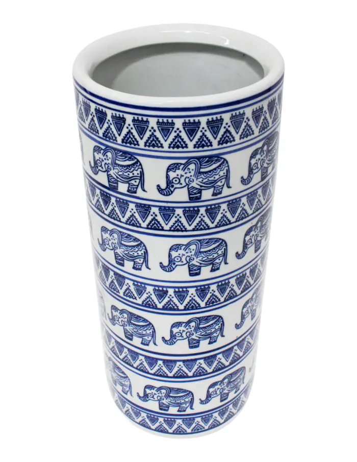 Paragüero de porcelana estampado elefantes azules de 18.5x18.5x43.5cm - Image 2