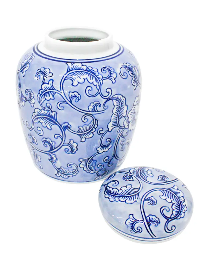 Tibor de porcelana azul estampado flores de 19x19x24cm - Image 2