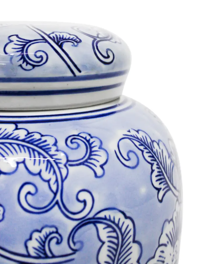 Tibor de porcelana azul estampado flores de 19x19x24cm - Image 3