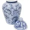 Tibor de porcelana azul estampado flores de 17.5x17.5x27cm - Image 2