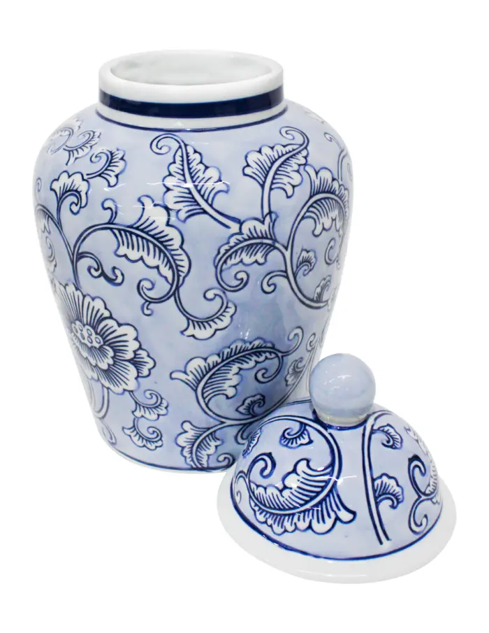 Tibor de porcelana azul estampado flores de 17.5x17.5x27cm - Image 2