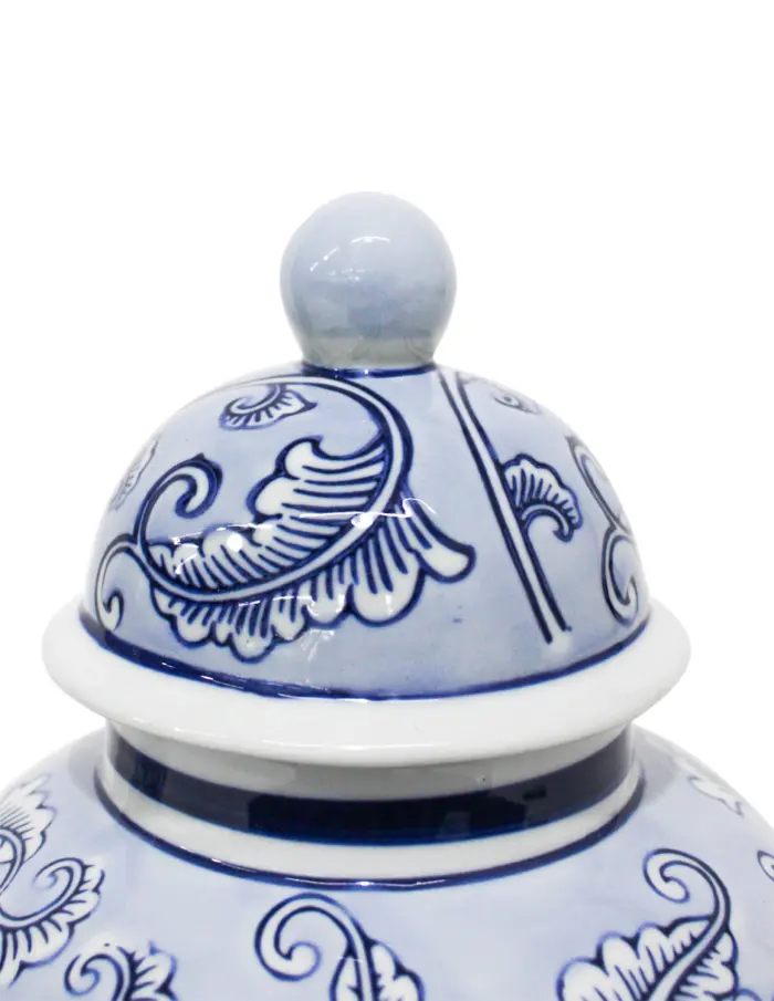 Tibor de porcelana azul estampado flores de 17.5x17.5x27cm - Image 3