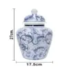 Tibor de porcelana azul estampado flores de 17.5x17.5x27cm - Image 4
