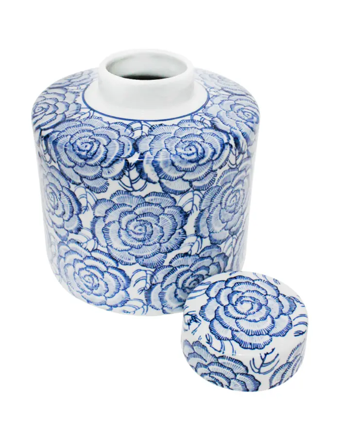 Tibor de porcelana azul estampado flores de 20x20x23cm - Image 2