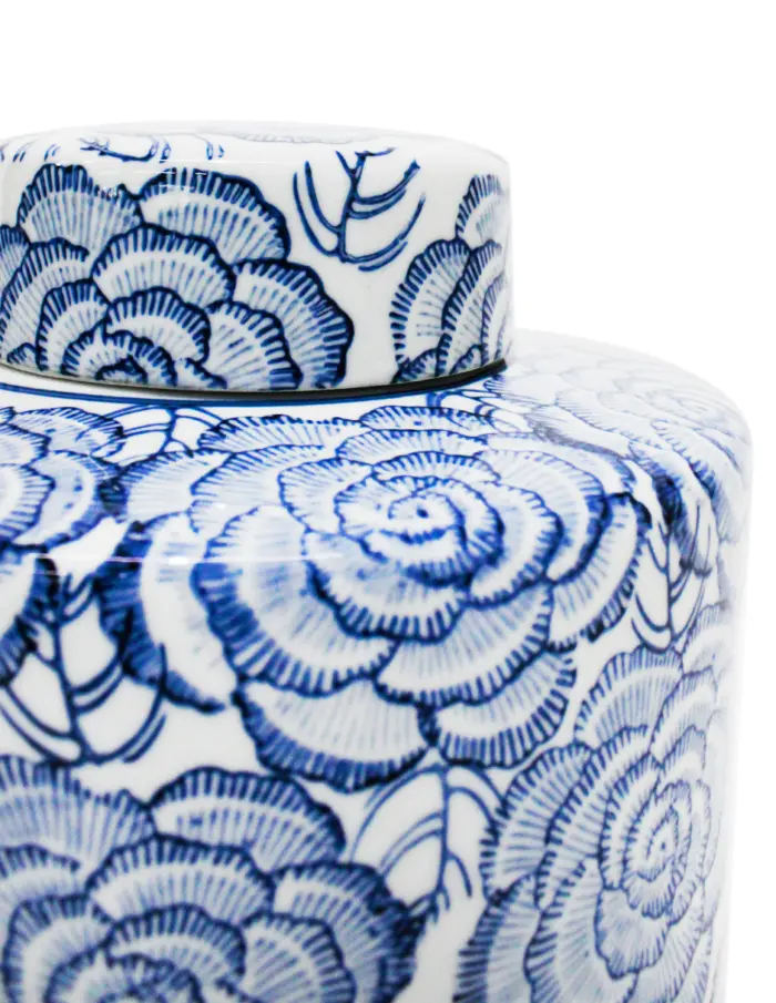 Tibor de porcelana azul estampado flores de 20x20x23cm - Image 3