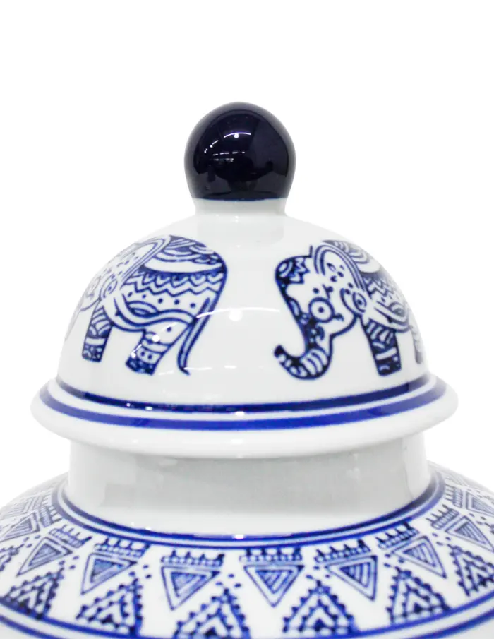 Tibor de porcelana estampado elefantes azules de 17.5x17.5x27cm - Image 3