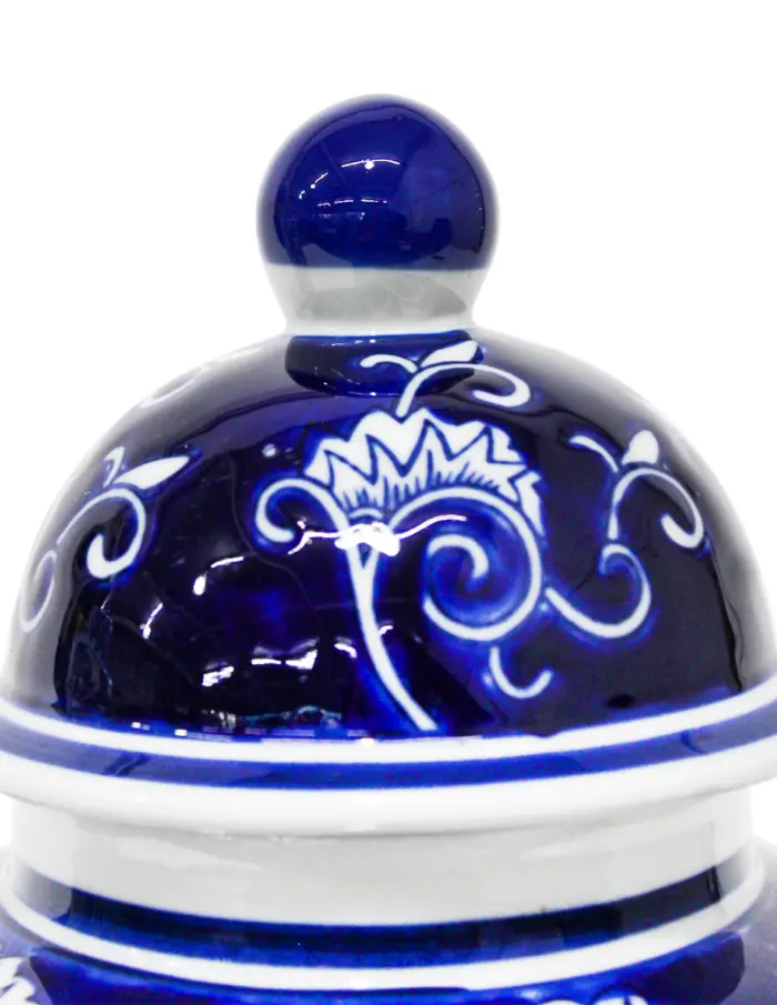 Tibor de porcelana azul marino estampado flores de 20.5x20.5x32.5cm - Image 3
