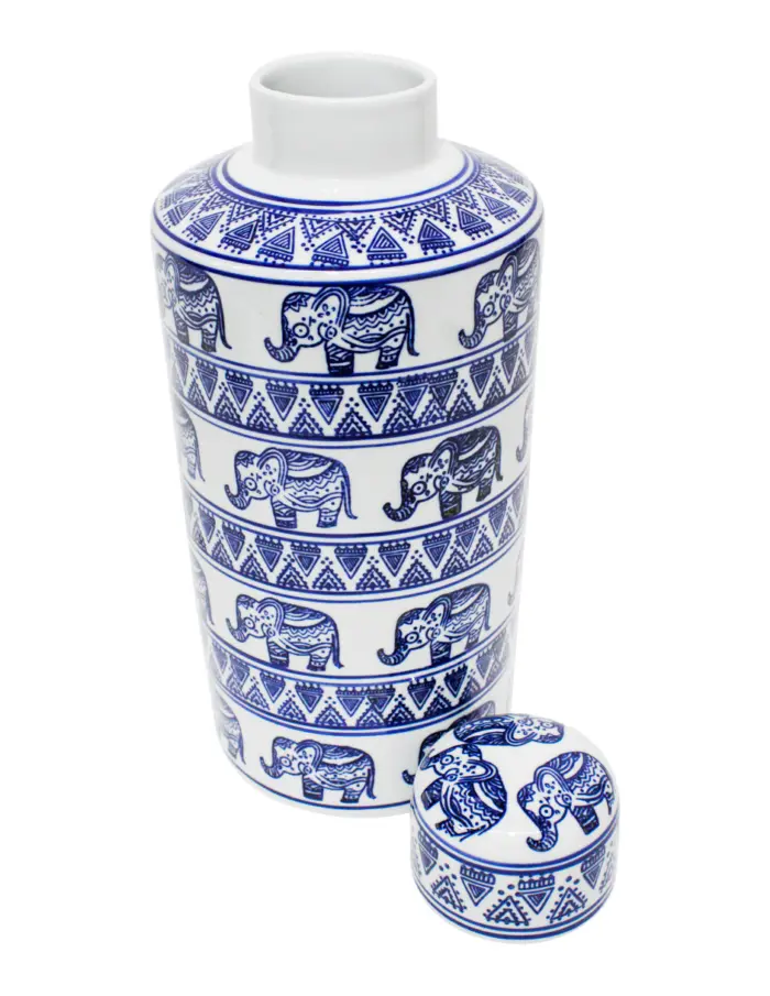 Tibor de porcelana estampado elefantes de 18.5x18.5x41.5cm - Image 2