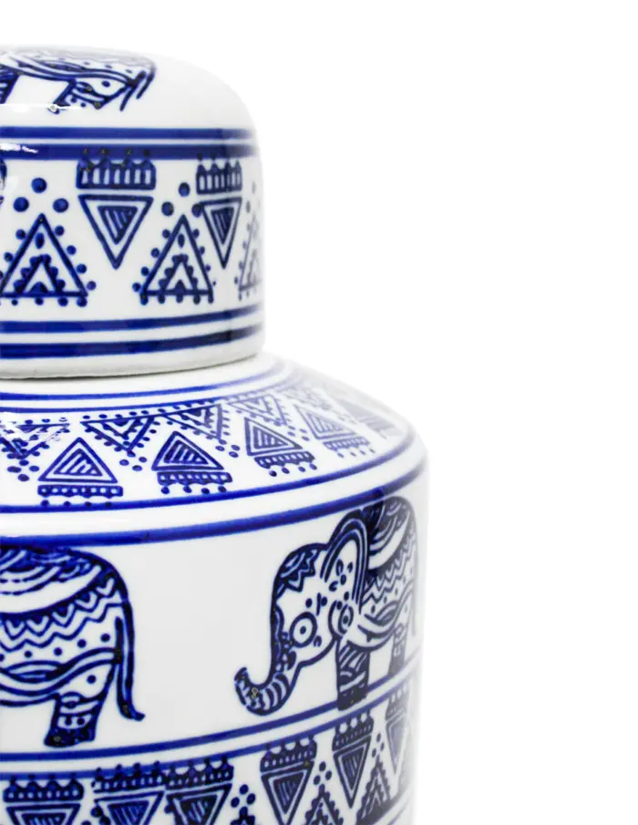 Tibor de porcelana estampado elefantes de 18.5x18.5x41.5cm - Image 3