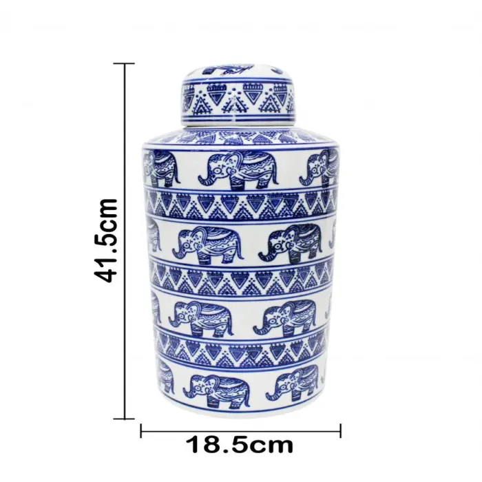 Tibor de porcelana estampado elefantes de 18.5x18.5x41.5cm - Image 4