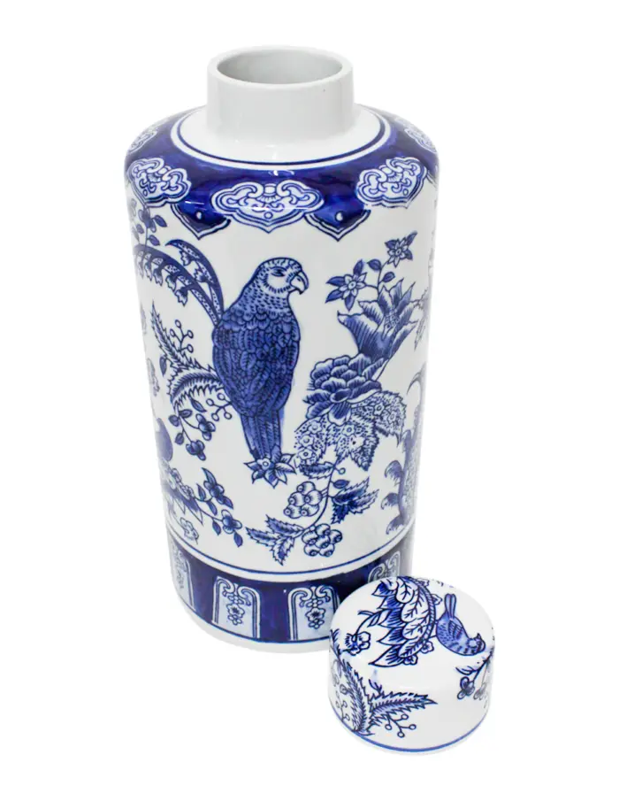Tibor de porcelana estampado aves azules de 15.8x15.8x35.5cm - Image 2