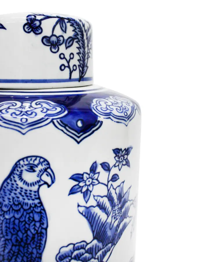 Tibor de porcelana estampado aves azules de 15.8x15.8x35.5cm - Image 3