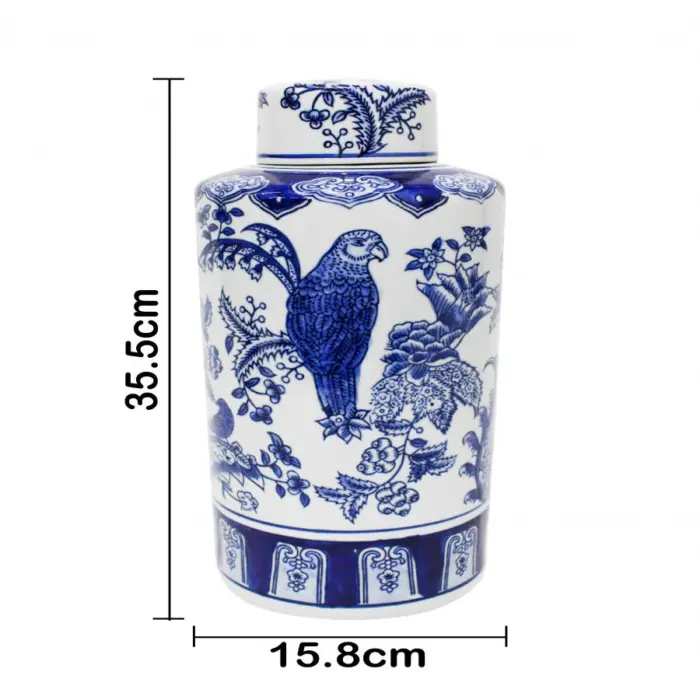 Tibor de porcelana estampado aves azules de 15.8x15.8x35.5cm - Image 4