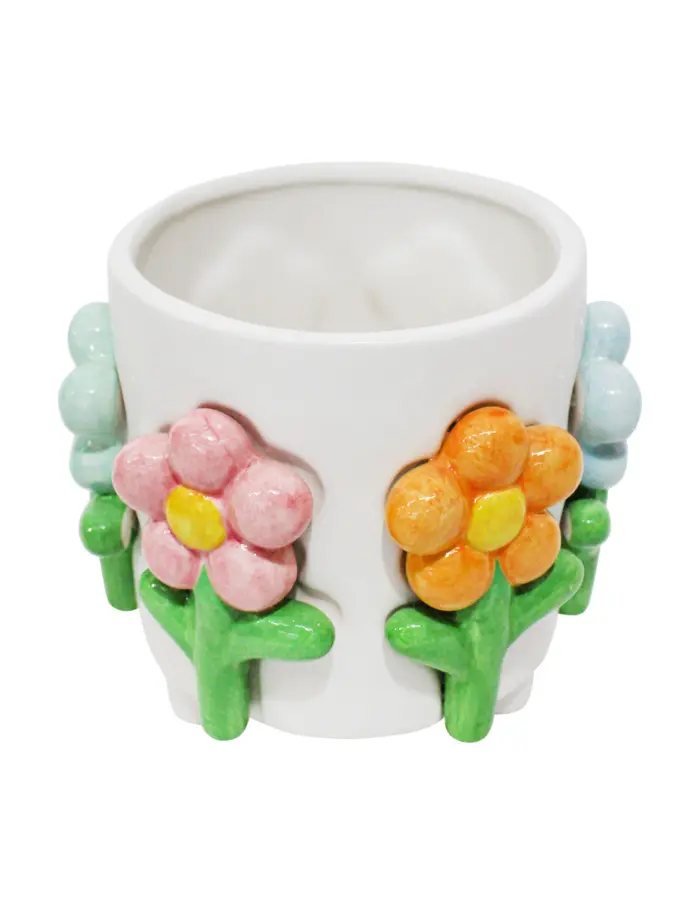 Maceta de ceramica blanca con flores de colores de 17.xx14.5cm - Image 2