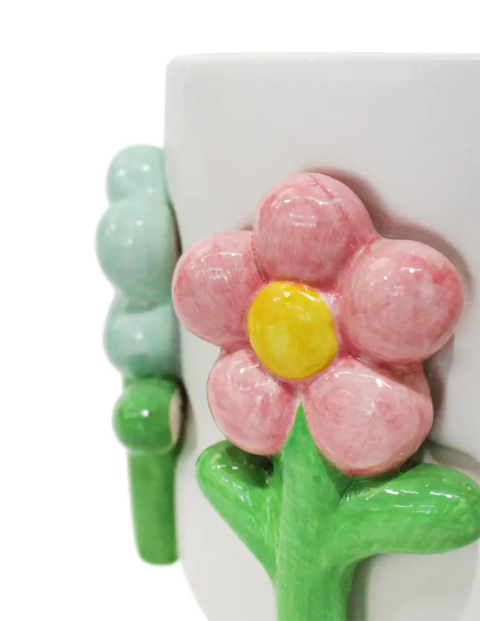 Maceta de ceramica blanca con flores de colores de 17.xx14.5cm - Image 3