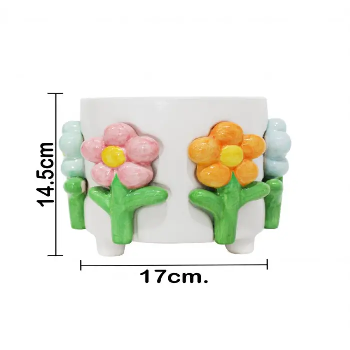 Maceta de ceramica blanca con flores de colores de 17.xx14.5cm - Image 4