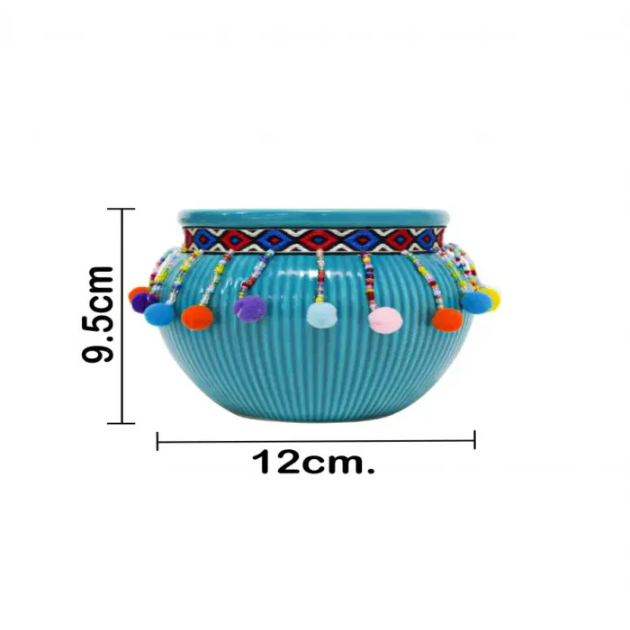 Maceta de ceramica lila con borlas de colores en la orilla de 12x9.5cm - Image 4