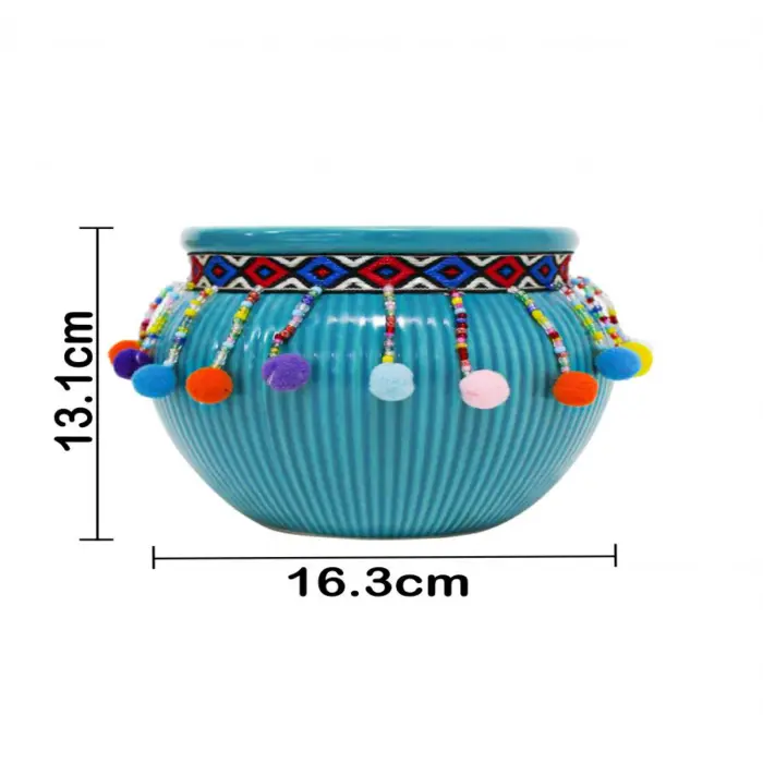 Maceta de ceramica lila con borlas de colores en la orilla de 16.3x13.1cm - Image 4