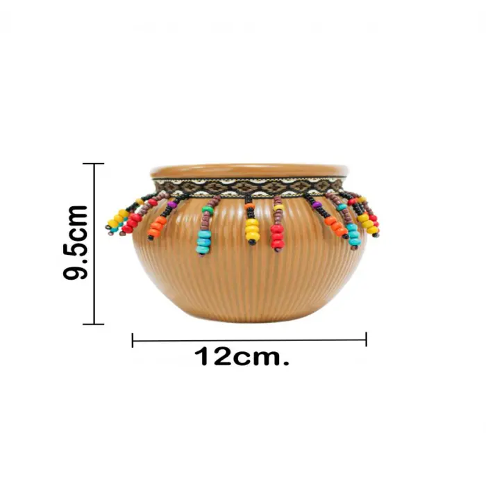 Maceta de ceramica café con chaquiras de colores en la orilla de 12x9.5cm - Image 4