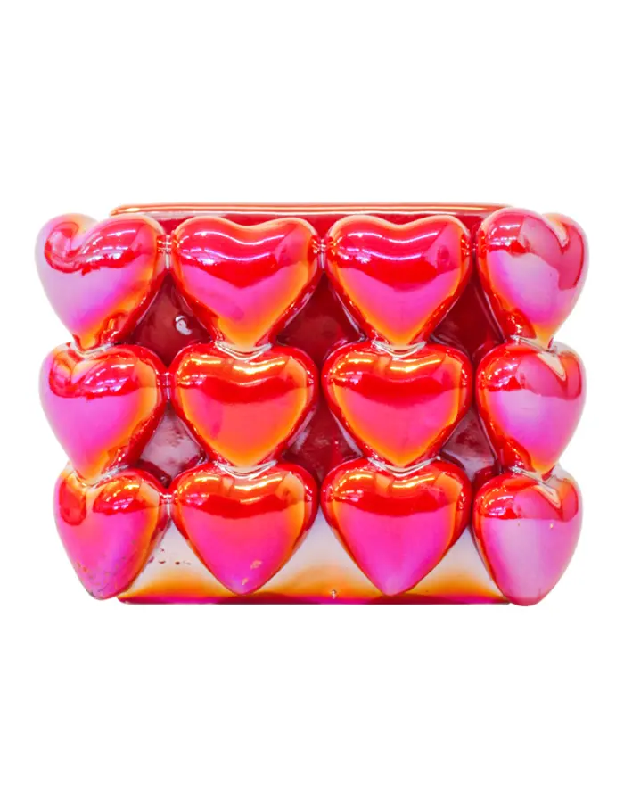 Florero cuadrado de ceramica rojo diseño corazones de 13.6x13.x10.2cm - Image 3
