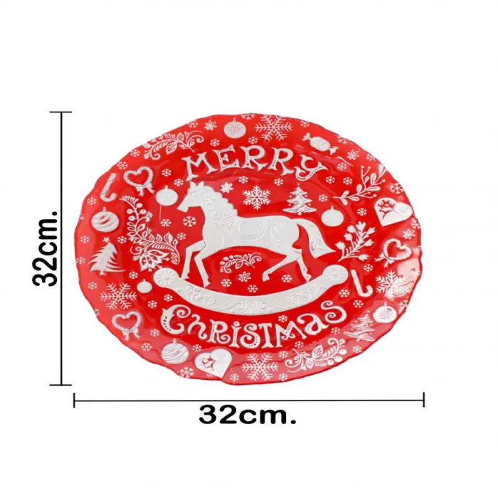 Plato de vidrio navideño rojo con detalles plateados de 32cm - Image 4