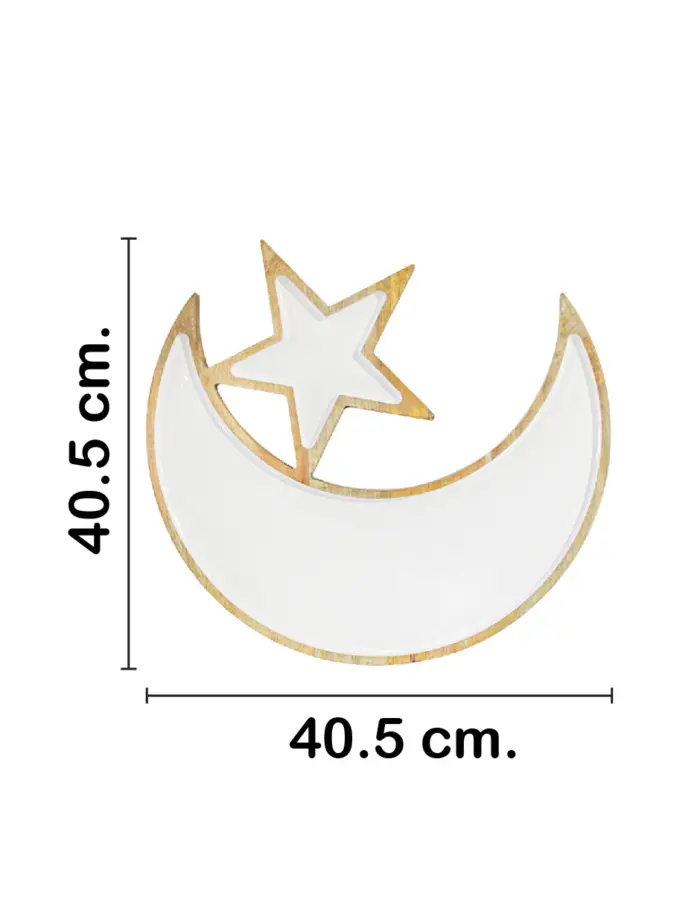 Base de madera con metal diseño luna con estrella blanco de 40.5x40.5x3cm - Image 2
