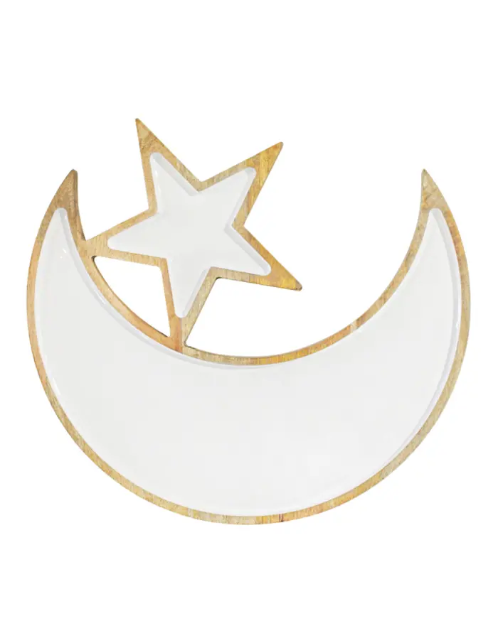 Base de madera con metal diseño luna con estrella blanco de 40.5x40.5x3cm - Image 3