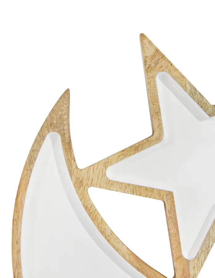 Base de madera con metal diseño luna con estrella blanco de 40.5x40.5x3cm - Image 4