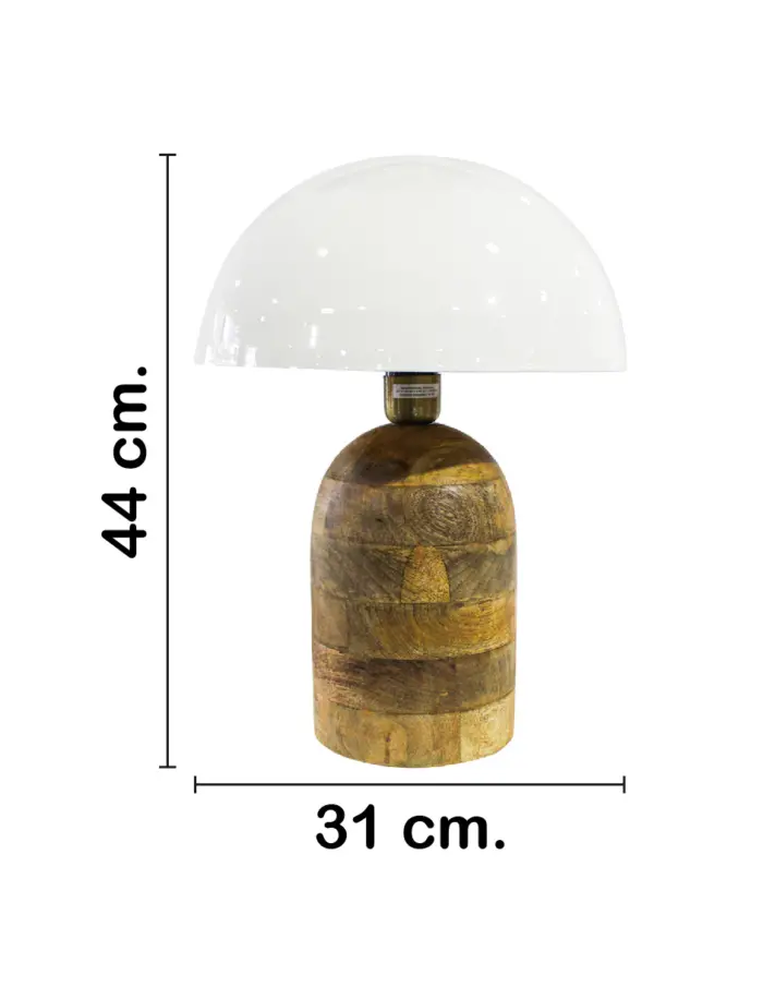 Lámpara de mesa de madera con pantalla de metal blanca de 31x31x44cm - Image 2