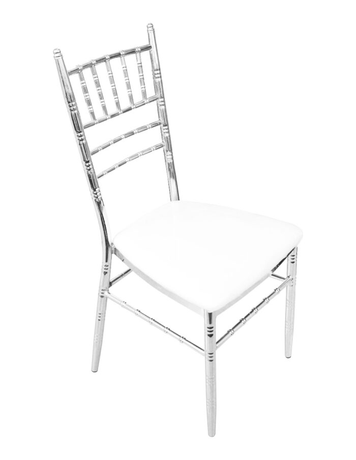 Silla Tifanny de metal plateada con asiento acojinado blanco de 50x40x93x44cm Soporta 120kg - Image 2