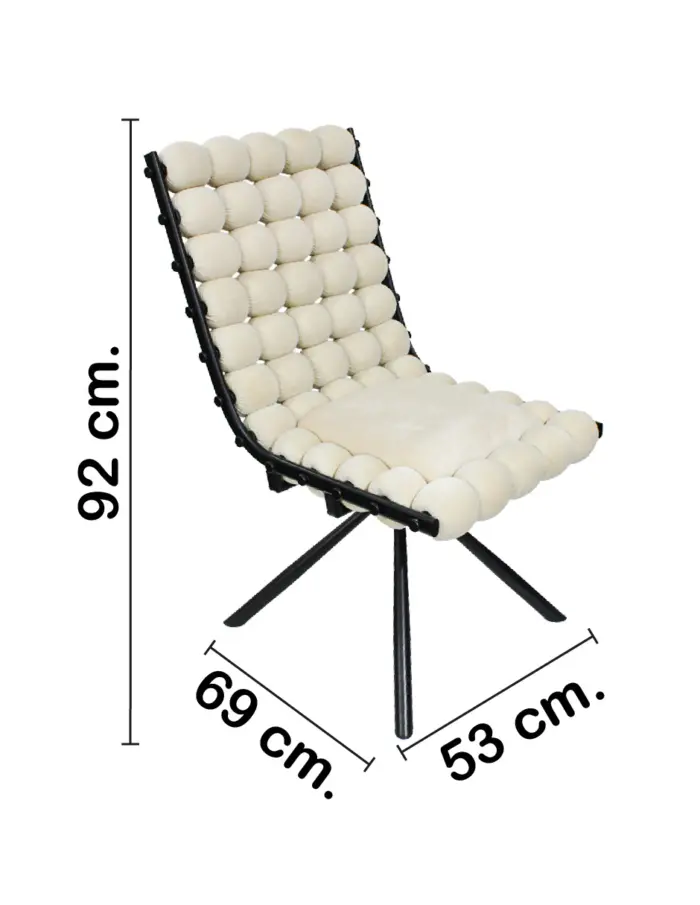 Silla de terciopleo diseño bolas con respaldo cuadrado beige de 51x69x92cm - Image 2
