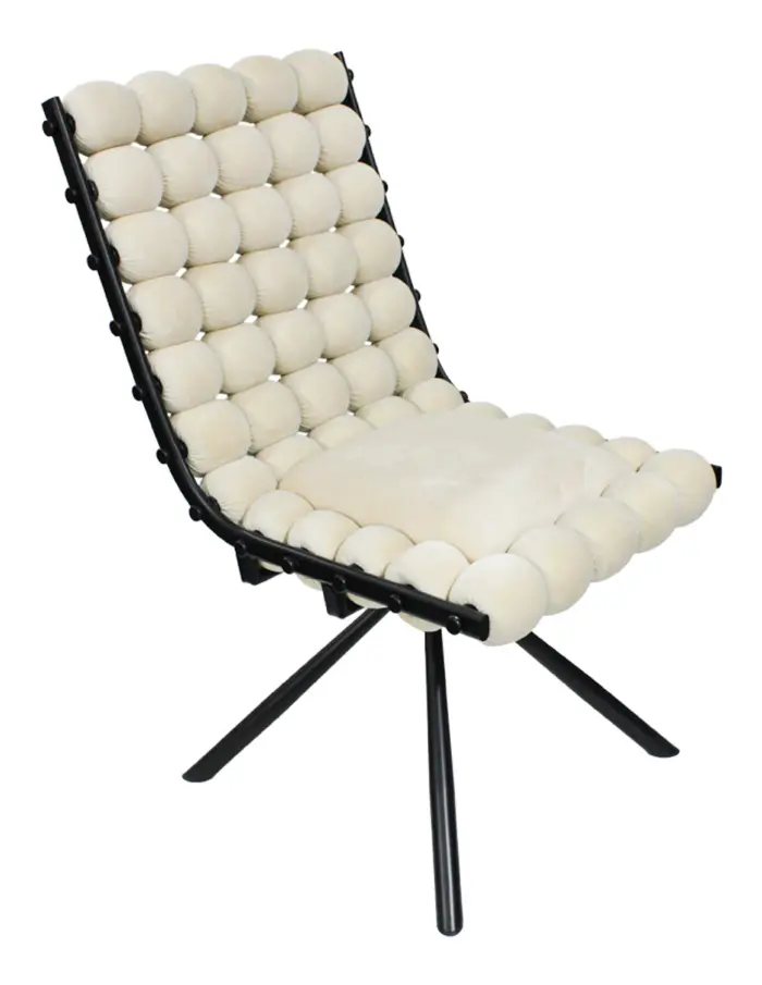 Silla de terciopleo diseño bolas con respaldo cuadrado beige de 51x69x92cm - Image 4