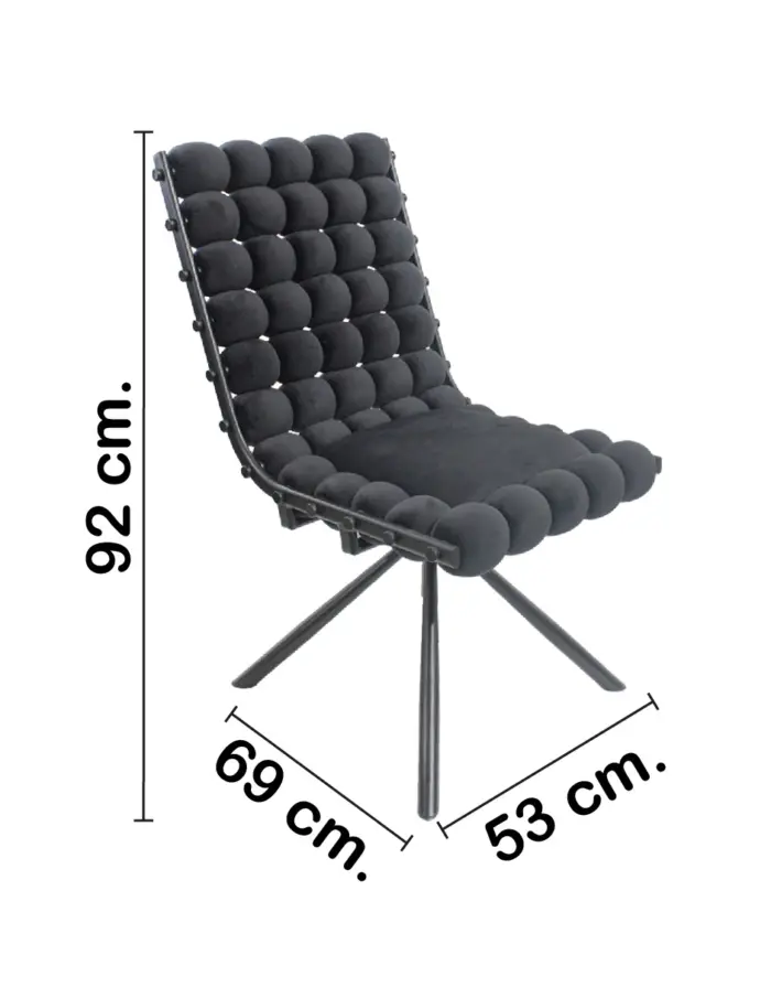 Silla de terciopleo diseño bolas con respaldo cuadrado negro de 51x69x92cm - Image 2