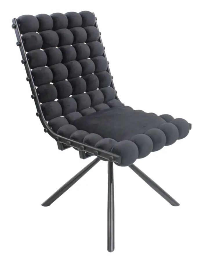Silla de terciopleo diseño bolas con respaldo cuadrado negro de 51x69x92cm - Image 4