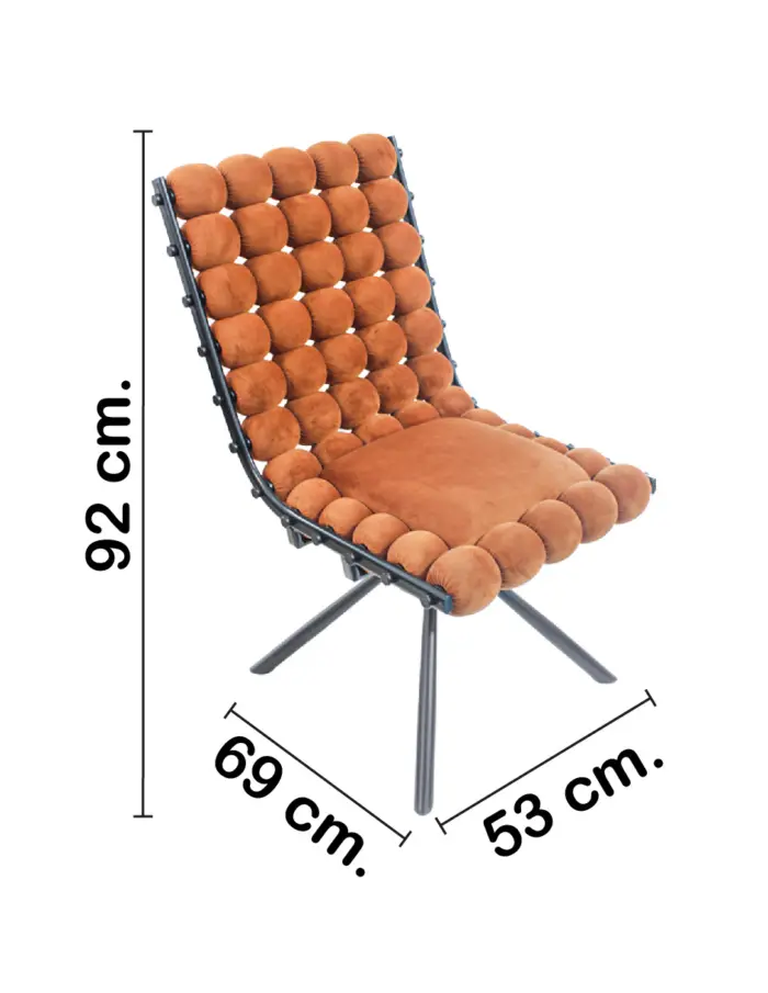 Silla de terciopelo diseño bolas con respaldo cuadrado marrón de 51x69x92cm - Image 2