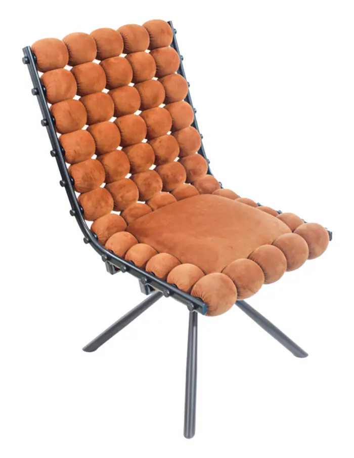 Silla de terciopelo diseño bolas con respaldo cuadrado marrón de 51x69x92cm - Image 4