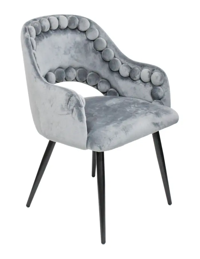 Silla de terciopelo con descansabrazos diseño bolas en la orilla gris de 53x61x82.5cm - Image 2
